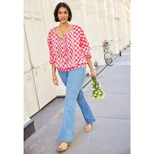 Soft Focus Vivid Red Plaid Pintuck Shirt 24W NWT